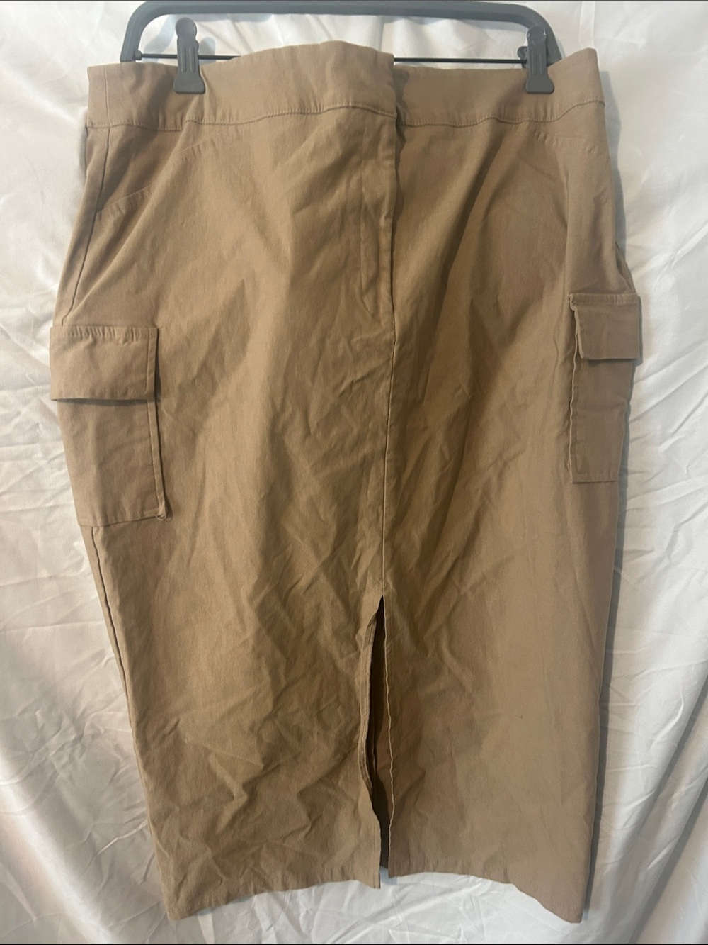 Khaki Cargo Pencil Skirt with Front Slit